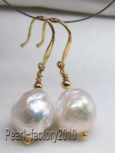Pendientes barrocos 12-13MM AAA mar del sur perla blanca oro 14K - Imagen 1 de 3