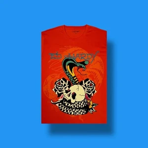 Ed Hardy Logo Herren Größe Small Cobra Schädel Tattoo Grafik orange Rundhalsausschnitt T-Shirt - Bild 1 von 17