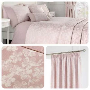 Serene BLOSSOM Pink Floral Jacquard Matching Bedding, Curtains & Cushions						 - Picture 1 of 11