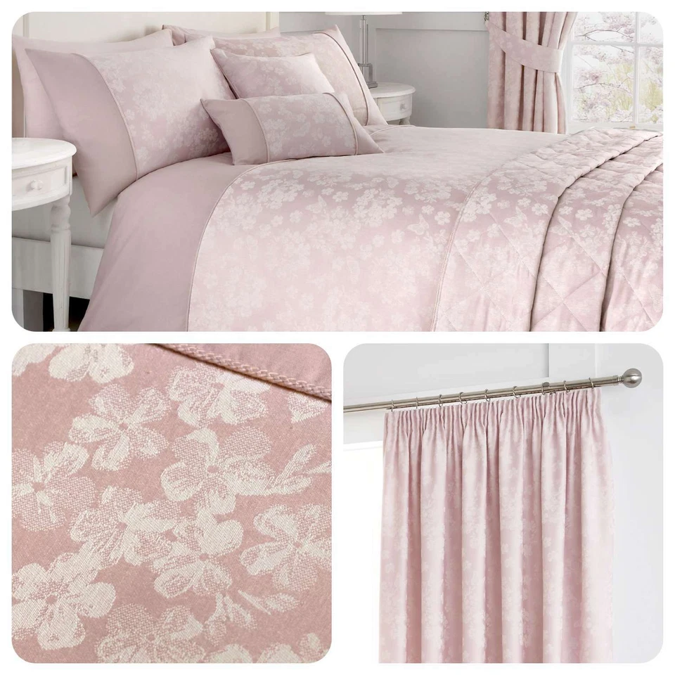 Serene BLOSSOM Pink Floral Jacquard Matching Bedding, Curtains & Cushions						 - Image 1 of 1