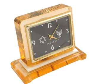 Vintage Table Clock MOLNIJA Jewish Dial Menorah Star of David Mechanical - Picture 1 of 12