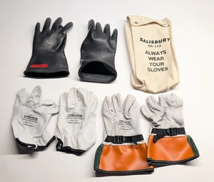 Salisbury Klasse 0 Gummihandschuhe Leder Protektoren GB-112 Tasche Set Größe 11 gebraucht - Bild 1 von 10