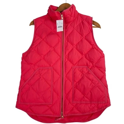 J Crew Vest Womens Medium Pink Quilted Down Puffer Zip Sleeveless Jacket 92465 - Image 1 of 4