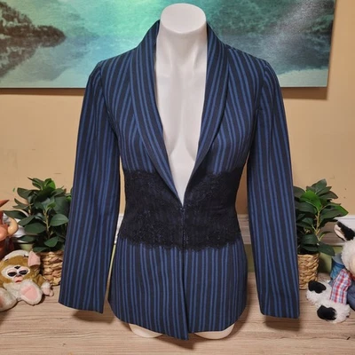 Maeve от Anthropologie черный синий в полоску кружева спереди блейзер куртка женщин размер 0 - Изображение 1 из 4