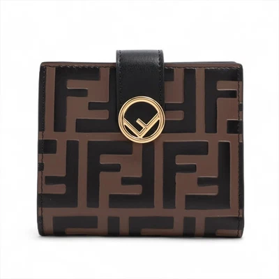 Fendi F.I.S. 8M0386 кожаный компактный бумажник черный × коричневый - Изображение 1 из 4