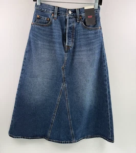 Levi's Premium Women Button Fly High Rise A-Line Jeans Skirt Size 25 Blue NWT - Picture 1 of 16