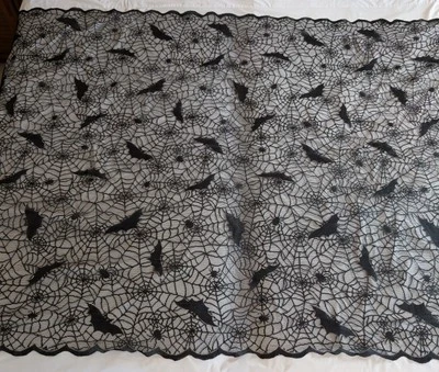 Black Lace Halloween Tablecloth 60"X86" Bats Spiders & Spider Webs. Easy Care No - Image 1 of 2