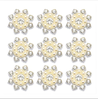 22PCS Bridal Alloy Pearls Rhinestones Inlaid Embellishments Buttons - Gold Style - Image 1 of 4