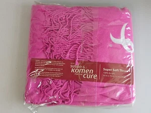 Susan G. Komen Pink Ribbon Breast Cancer Awareness Fringed Throw Blanket 50 x 70 - Picture 1 of 7