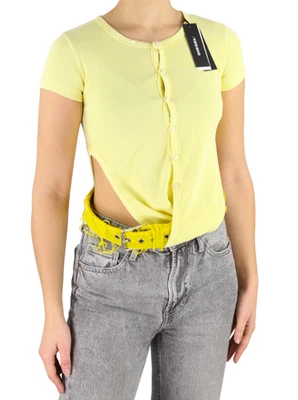 Diesel T-Holdy Mujer Camiseta S Amarillo Equipo Manga Corta Botón Logo RRP300 - Imagen 1 de 4