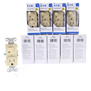 10 Eaton Ivory TAMPER RESISTANT Pilot Light Switch Outlet Receptacles 15A TR274V - Picture 1 of 5