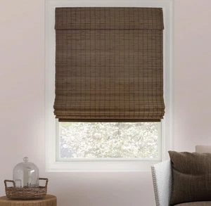 Bamboo Blackout Window Blinds 34" W x 64" H Dark Brown - Picture 1 of 10