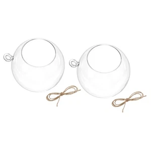 Round Globe Terrarium Air Plant Planter, 2 Pack 4.8 Inch Glass Hanging Clear - Picture 1 of 6