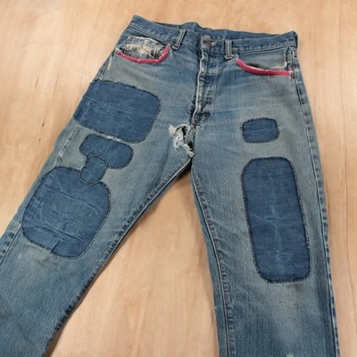 LEVI'S Red Tab 505 0217 Jeans Denim 32x32 Verdadero De Colección Años 70 Hecho en EE. UU. Reparaciones Golpeadas Foto 1 de 4