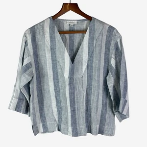 Haven Well Within Ombre gestreiftes V-Ausschnitt Top Gr. M Leinen 3/4 Ärmel Freizeit - Bild 1 von 8