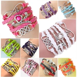 Eiffel Tower Heart Celtic Knots Silver Charms Multi Layer Bracelet Free Gift Bag - Picture 1 of 27