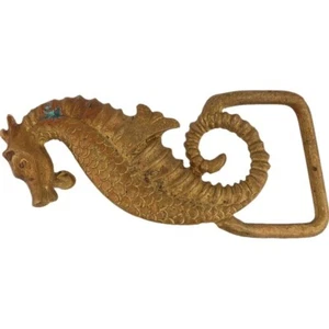 Sm Brass Seahorse Brutalist handmade Hippie Nautical 1980s Vintage Belt Buckle - Picture 1 of 5