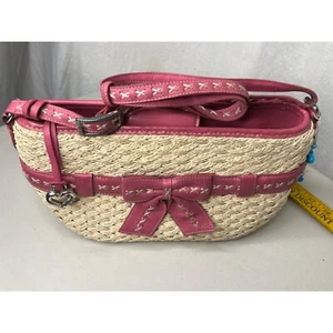 Brighton Weaved Hand Bag with Pink Bow Space adjustable strap foyer floral mater - Picture 1 of 9