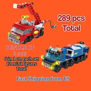 289 pcs Total Bundle of 2 Sets 6 in 1, City Fire Truck and Police Truck - Picture 1 of 4