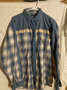 Wranglerbrused Cotton Blue Plaid Western Shirt Lg Tall Cowboy Ranch Vintage - Picture 1 of 9