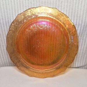 Vintage 1930s Amber Carnival Glass Plate with Floral & Geometric Design - Picture 1 of 3