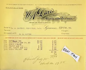 1919 SIRACUSA N.Y. BILLHEAD W.A. DAVIS SIGARS TABACCO S.J. SANFORD - Foto 1 di 1