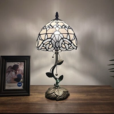 Tiffany Style Table Lamp White Stained Glass Baroque Style LED Bulb 8"W*8"D*16"H - Image 1 of 4