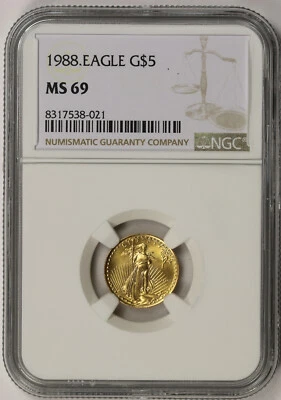1988 Gold Eagle $5 Tenth-Ounce MS 69 NGC 1/10 oz. - Image 1 of 4