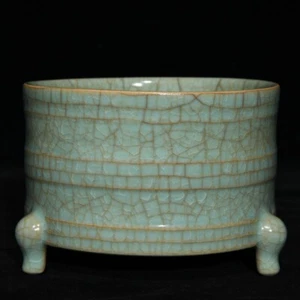 Quemador de incienso de tres pies grieta de hielo horno ru porcelana dinastía Song antigua de 4,1" - Imagen 1 de 9
