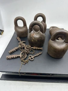 Antique Lot Of 5 Scandinavian Locks With Keys Not Working - Picture 1 of 11