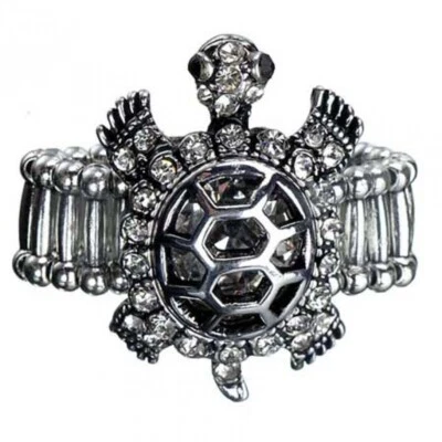 Anello Girlie Con Dolce Tartaruga Argento Con Strass - Immagine 1 di 4