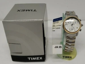 Vintage Mens Timex Indiglo Chronograph 20582 New in Box Gold Silver Strap - Picture 1 of 8