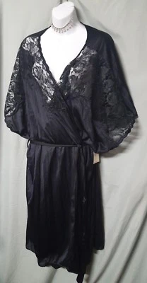 VENTURA  BLACK ROBE LACE NYLON  CAP SLEEVE KNEE SEXY  PLUS 3X  52" BUST - Image 1 of 4