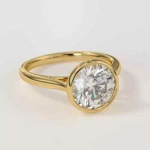 Bezel Set 2.00 Ct Round Cut IGI Certified Lab Grown Diamond Ring 14k Yellow Gold - Picture 1 of 20