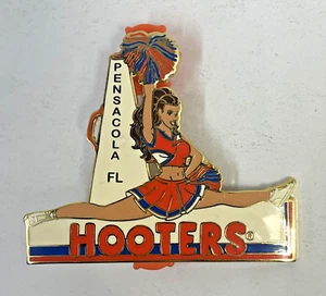 PENSACOLA, FL - HOOTERS CHEERLEADER GIRL SPLIT BLUE/ORANGE POM POMS LAPEL PIN - Picture 1 of 2
