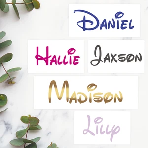 Disney Personalised Name Vinyl Stickers Wording Letters Box Bottle Word Sticker - Picture 1 of 10