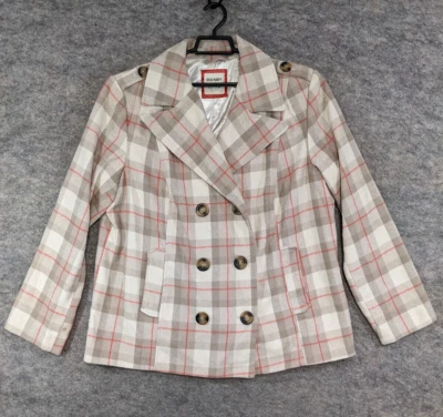 Old Navy Coat Womens 2X Beige Wool Blend Madras Plaid Lined Double Breasted - Image 1 of 4
