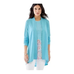 J. JILL LOVE LINEN Portofino Linen Knit Cardigan Island Blue J Jill S Small - Picture 1 of 8