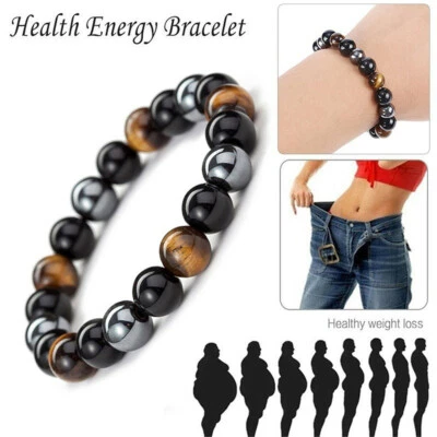 Energy Healing Natural Tigerauge Stein Stretch Armband Hämatit Schwarz Obsidian - Bild 1 von 4