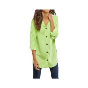 Blusa túnica suave envolvente grande verde lima Wendy botón camisa ligera - Imagen 1 de 8