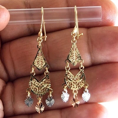 Gypsy Style Earrings Solid 14K Gold Dangeling Chandelier Filigree Butterfly - Image 1 of 4