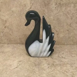 Vintage Black Swan Stone Sculpture Figurine Black White 6" - Picture 1 of 18