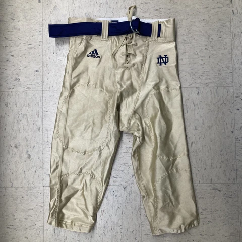 NOTRE DAME FIGHTING IRISH GOLD ADIDAS BLUE BELTED LOGO FOOTBALL PANTS MEDIUM Cover
