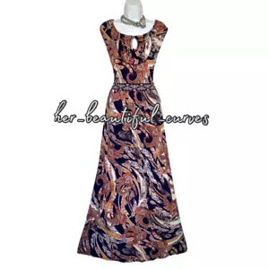 ABITO DA FESTA MIDI/MAXI MONSOON KEYHOLE HERITAGE & STAMPA FLOREALE JERSEY TAGLIA 22 - Foto 1 di 6