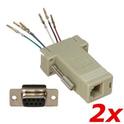2 Pack - DB9 9-Pin Serial RS232 Female to RJ12/RJ11 Phone 6P6C Modular Adapter - Image 1 of 4