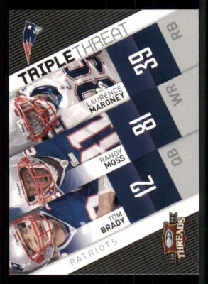 2009 Donruss Threads Triple Threat #4 Tom Brady/Randy Moss/Laurence Maroney - Image 1 of 2