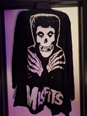 Cardigã Misfits Carmesim Ghost Punho de Ferro Médio Suéter Caveira Punk Frente Aberta - Imagem 1 de 3