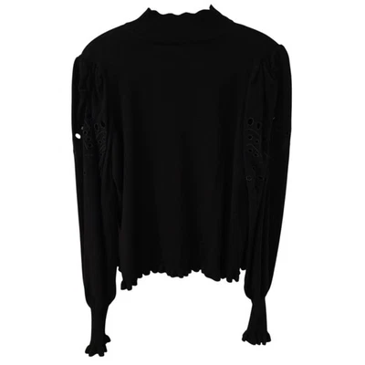 JOSEPH A. Sweater Women's Size L Black Open Floral Detailed Arms Ruffle Trim  - Image 1 of 4