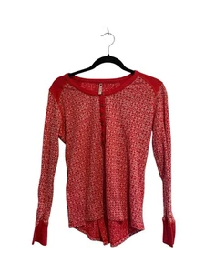 KUHL Womens Henley T Shirt Size Large Long Sleeve Mia Print Red Thermal - Picture 1 of 4