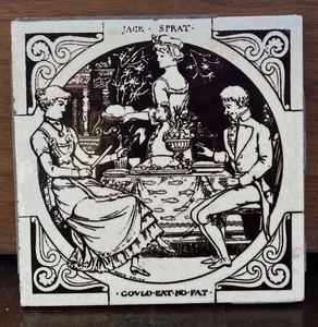 Antique 6 Fireplace Tiles Jack. Sprat - Could Eat No Fat - Nursery Rhymes - Picture 1 of 13